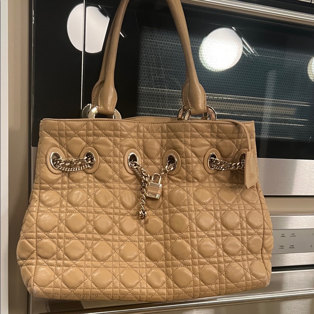 Elegant Tan Christian Dior Quilted Handbag